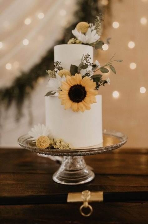 Two tier wedding cake with sunflowers - Crumb Cakery - White Aspen Creative