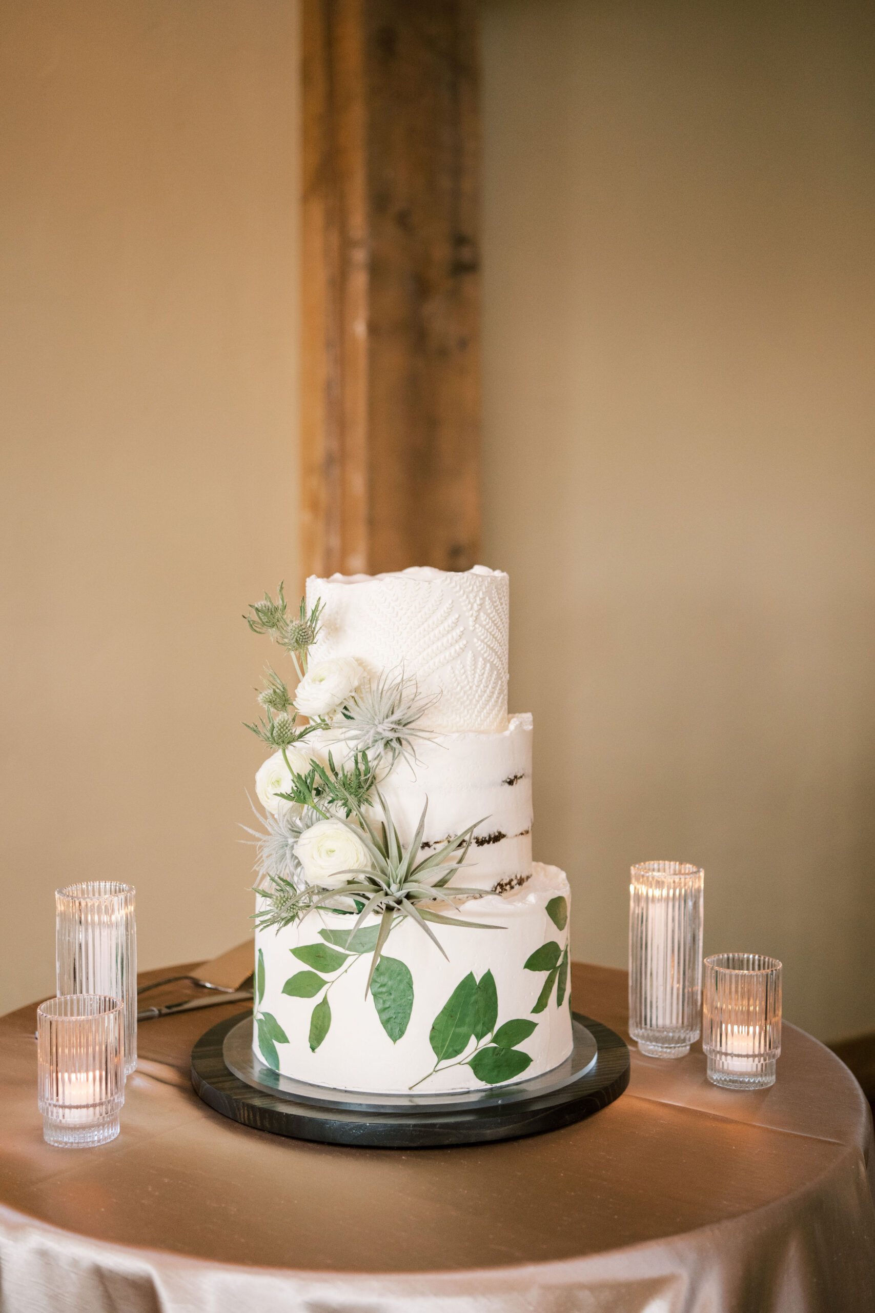 Buttercream Stencil Cake, Pressed Greenery Cake - Nature Wedding Cake - Crumb Cakery