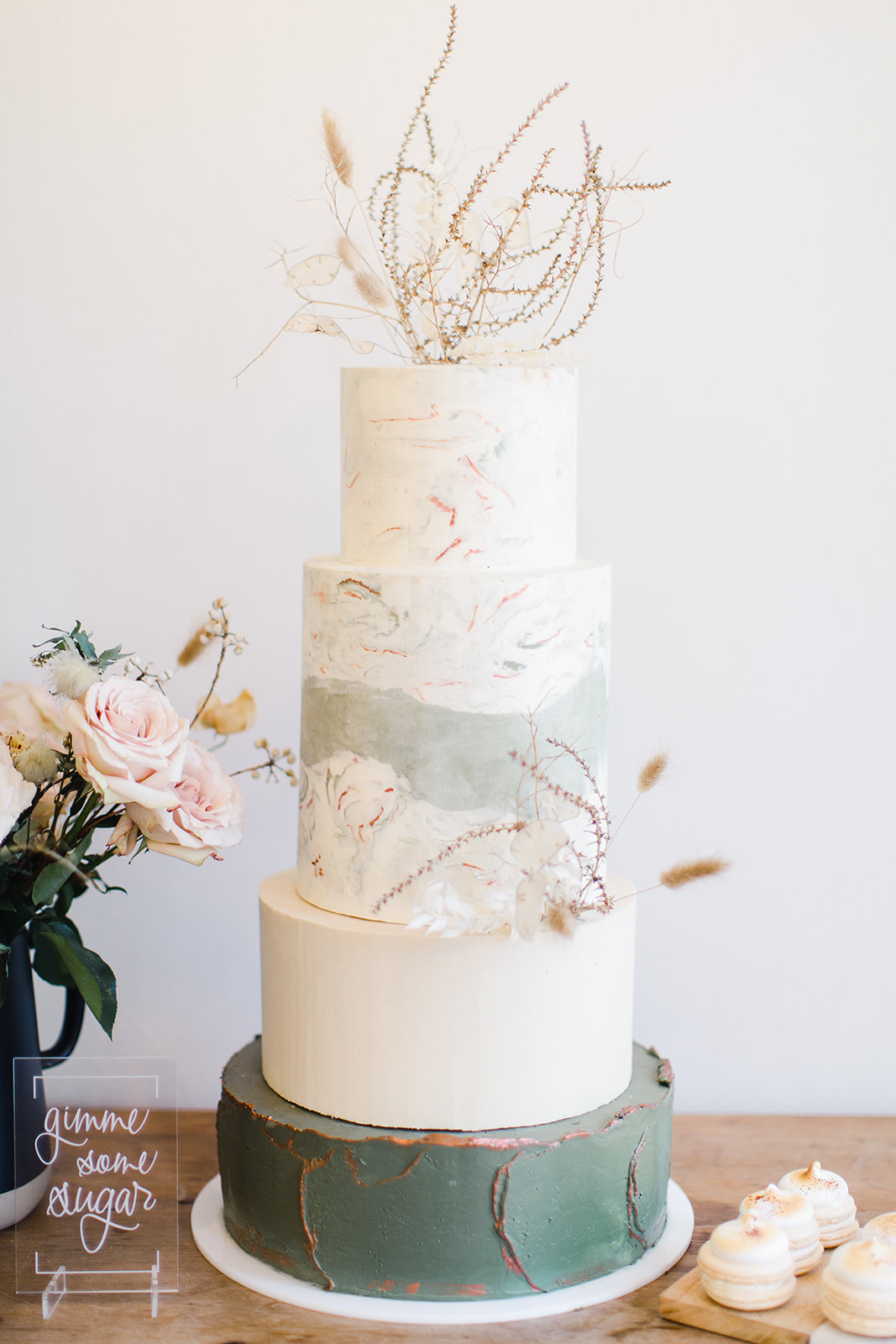 Sage and Copper Marbled Buttercream Spring Wedding Cake - Crumb Cakery - White Aspen Creative